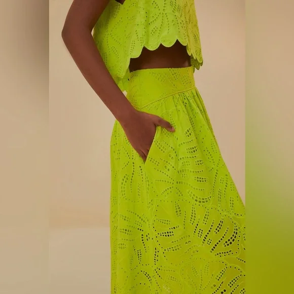 Green Monstera Eyelet Maxi Skirt - Picture 4 of 15